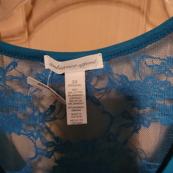 NWT Ambiance plus sz 3X turquoise blue lace scoop neck shirt Y2K Romantic - Picture 3 of 4